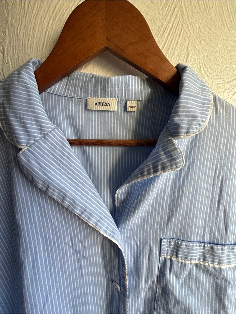Aritzia Light Blue Pinstripe Cotton Pajama button up top, MEDUIM - Picture 12 of 15